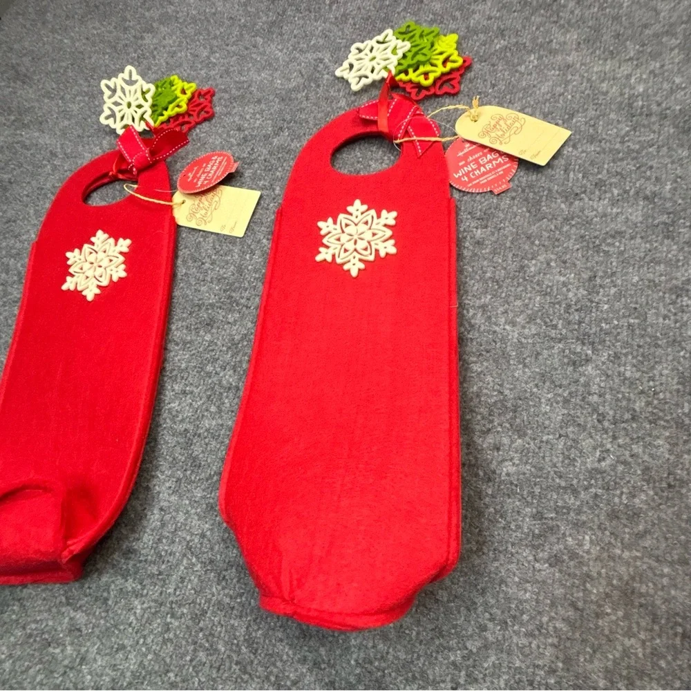 Hallmark Red Velvet Wine Bag Christmas New Years Winter with Charms New Lot of 2